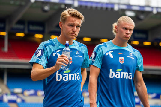 Martin Ødegaard and Erling Braut Haaland of the Norwegian