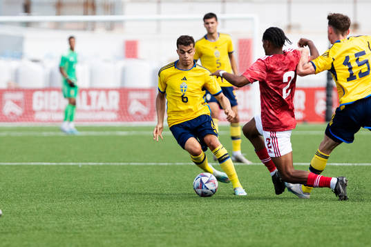 Yasin Ayari of Sweden and Bilal Douah of Gibraltar