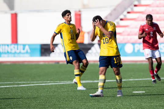 Roony Bardghji, of Sweden vies against