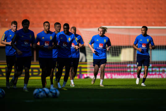 Emil Forsberg and Martin Olsson of the Swedish national