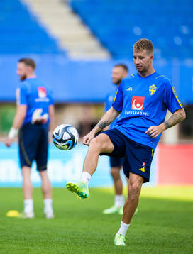 Samuel Gustafson of the Swedish national football team at a