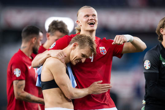 Martin Ødegaard and Erling Braut Haaland of Norway