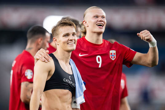 Martin Ødegaard and Erling Braut Haaland of Norway