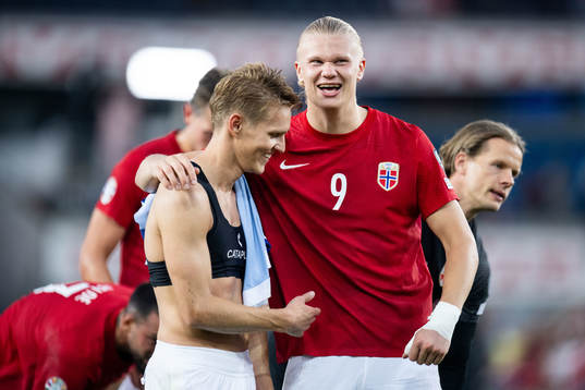 Martin Ødegaard and Erling Braut Haaland of Norway