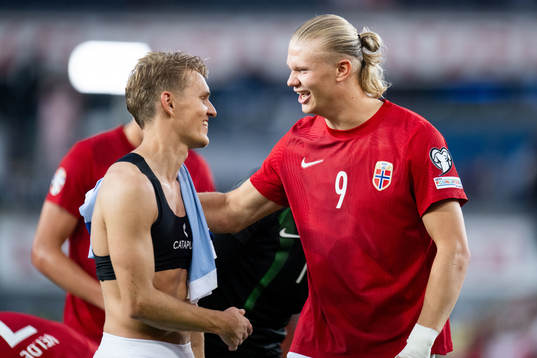 Martin Ødegaard and Erling Braut Haaland of Norway
