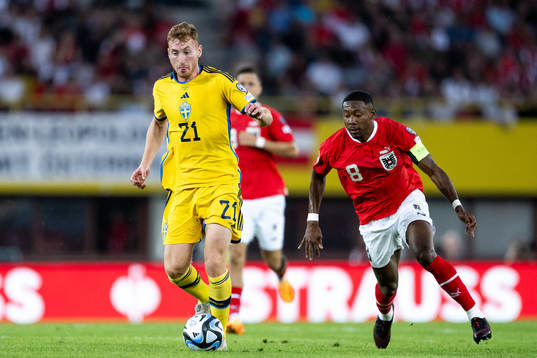 Dejan Kulusevski of Sweden and David Alaba of Austria