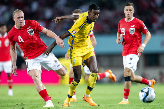 Xaver Schlager of Austria and Alexander Isak of Sweden