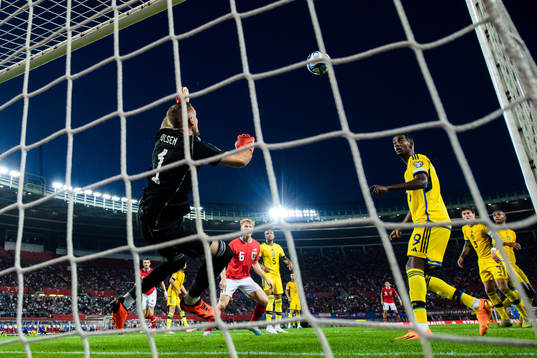 Goalkeeper Robin Olsen of Sweden makes a save