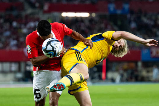 Phillipp Mwene of Austria and Emil Forsberg of Sweden