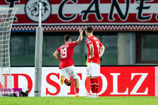 Christoph Baumgartner of Austria celebrates
