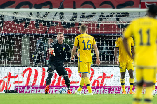 Goalkeeper Robin Olsen of Sweden reacts