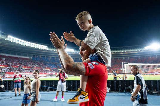 Marko Arnautovic of Austria with his son