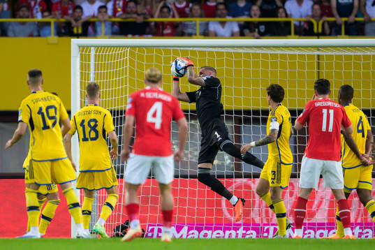 Goalkeeper Robin Olsen of Sweden makes a save