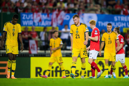 Alexander Isak and Dejan Kulusevski of Sweden look dejected