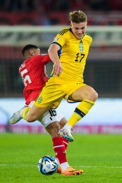 Phillipp Mwene of Austria and Viktor Gyökeres of Sweden