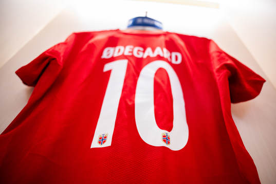 The kit of Martin Ødegaard of Norway in the dressing room