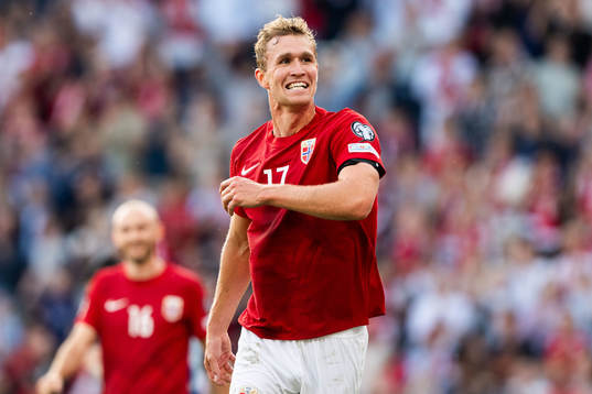 Ola Solbakken of Norway celebrates with Alexander Sørloth