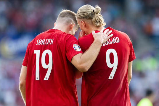 Alexander Sørloth and Erling Braut Haaland of Norway
