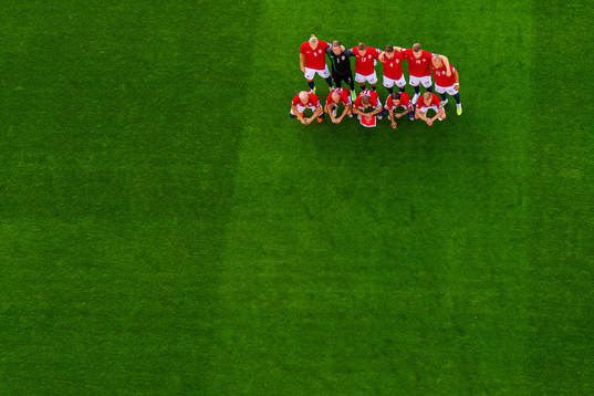 The starting eleven of Norway pose for a team photo