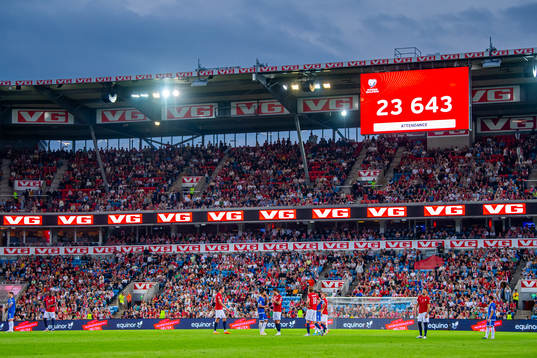 General view of Ullevaal stadion as the attendance is