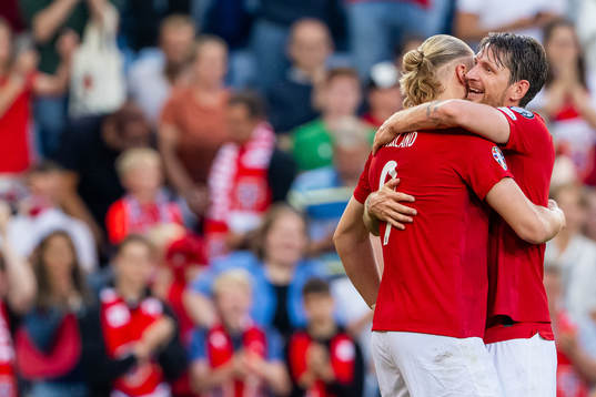 Erling Braut Haaland of Norway celebrates with Stefan