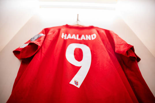 The kit of Erling Braut Haaland of Norway in the dressing