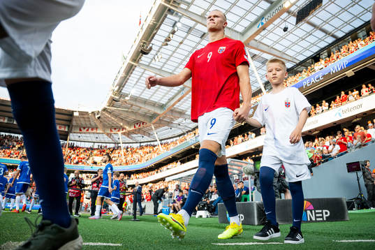 Erling Braut Haaland of Norway enters the pitch