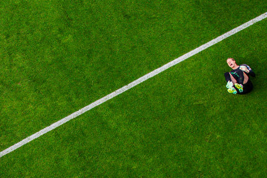 Goalkeeper Ørjan Håskjold Nyland of Norway in pain