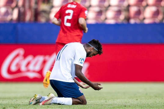 Emil Konradsen Ceide of Norway looks dejected