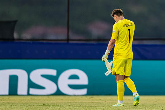 Mads Hedenstad Christiansen of Norway looks dejected