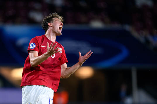 Leo Fuhr Hjelde of Norway looks dejected