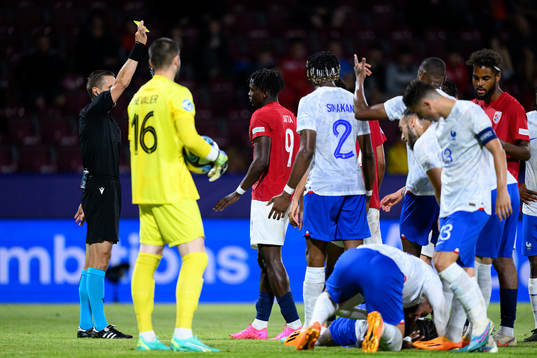 Seedy Ahmed Tijan Jatta of Norway receives a yellow card