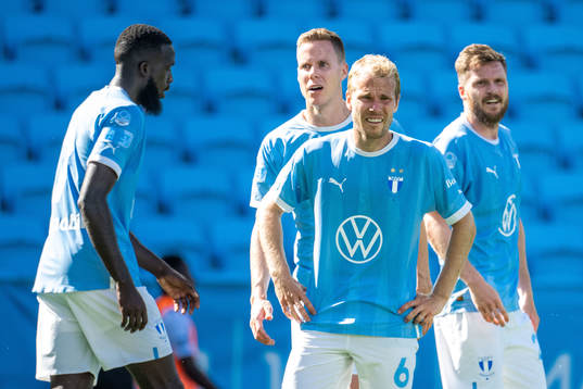 Malmö FFs Niklas Moisander, Oscar Lewicki och Lasse Nielsen