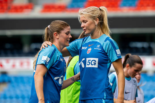 Maren Mjelde and Ada Hegerberg of the Norwegian women's