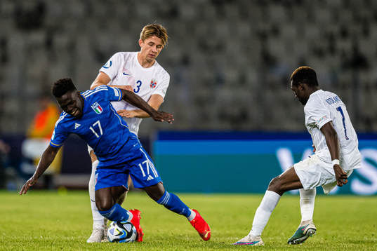 Degnand Wilfried Gnonto of Italy and Henrik Heggheim of