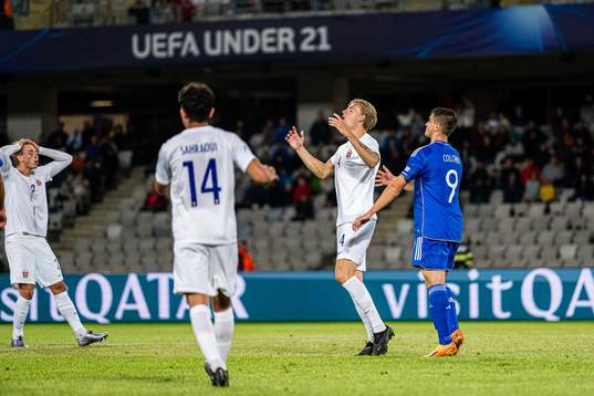 Jesper Norman Daland of Norway reacts