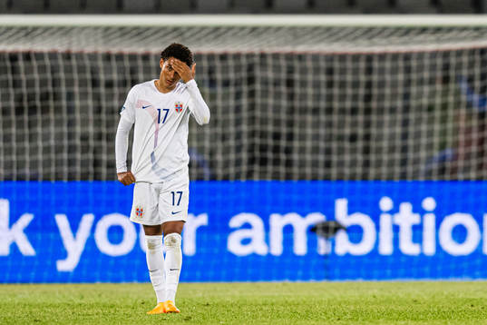 Antonio Nusa of Norway looks dejected