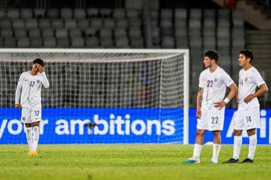Antonio Nusa of Norway looks dejected