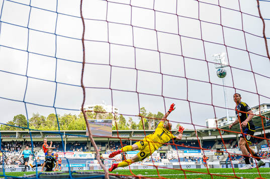 Markus Karlsbakk of Aalesund scores the 1-0 goal behind