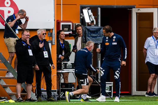 Christian Johnsen, head coach of Aalesund, celebrates at