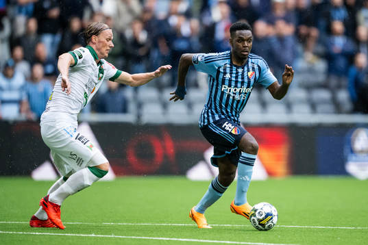 Varbergs Hampus Zackrisson och Djurgårdens Joel Asoro