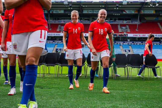 Ada Hegerberg and Frida Maanum of the Norwegian women's