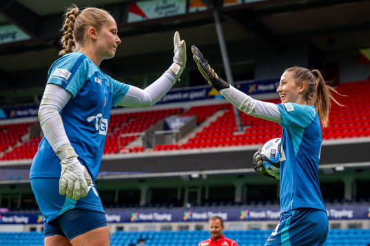 Goalkeepers Aurora Mikalsen and Cecilie Fiskerstrand of the