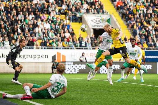 Elfsborgs Sveinn Guðjohnsen och Hammarbys målvakt Davor