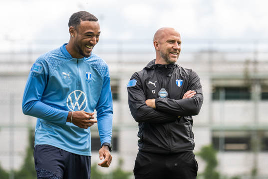 Malmö FFs Derek Cornelius och tränare Henrik Rydström
