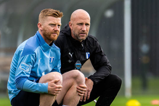 Malmö FFs Anders Christiansen och tränare Henrik Rydström