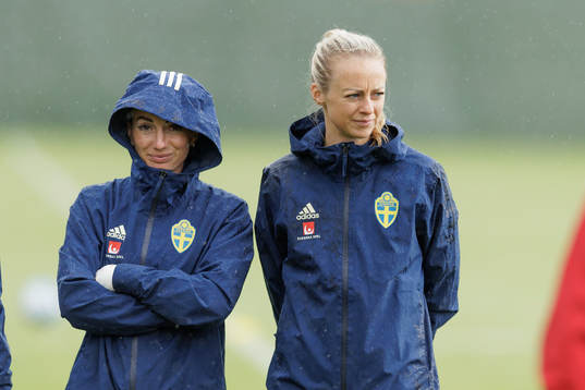at a training session with the Swedish women's national