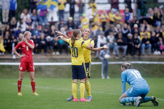 Sveriges Carmen Cernhjul och Nova Rolfsson jublar
