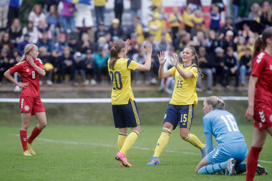 Sveriges Carmen Cernhjul och Nova Rolfsson jublar