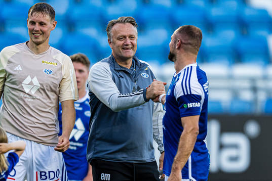Erling Moe, head coach of Molde, and Veton Berisha of Molde